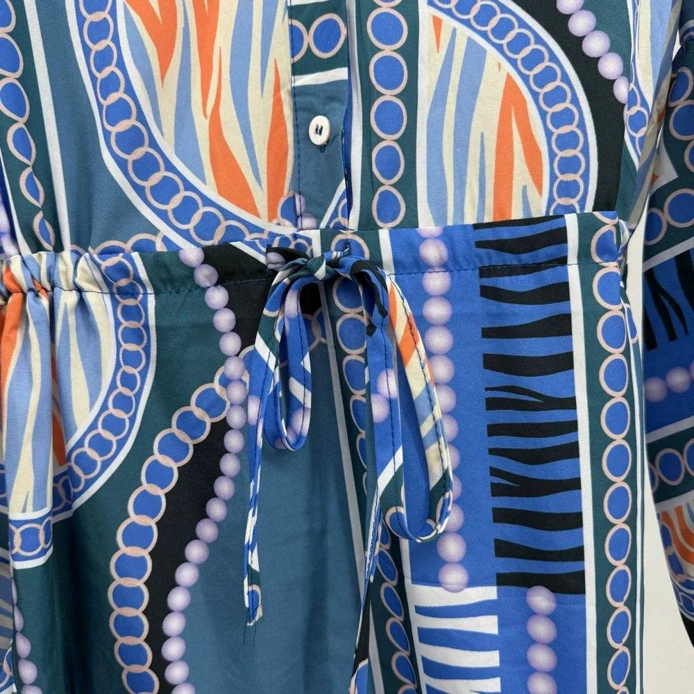 Patterned Blue and Orange Dress - Picture 11 of 11